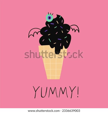 Sweet and spooky ice cream. Cute cartoon Halloween ice cream - vector illustration