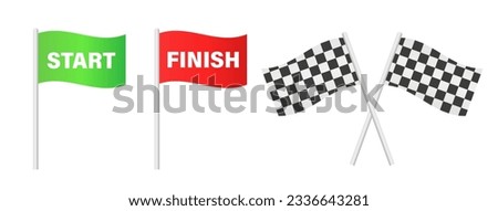Flag Start chess pattern. Flag for the finish of the competition. streamers of Start and Finish in flat style. 3 different colors of a finish and start line. Sports competition. Vector illustration Royalty-Free Stock Photo #2336643281