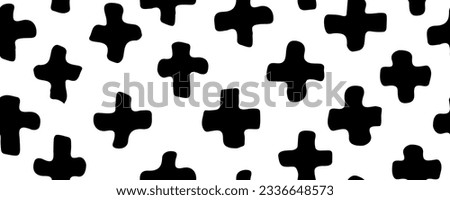 Vector seamless pattern. Abstract background with brush strokes. Monochrome hand drawn print. Hipster monochrome texture with crosses or pluses. Trendy graphic design.