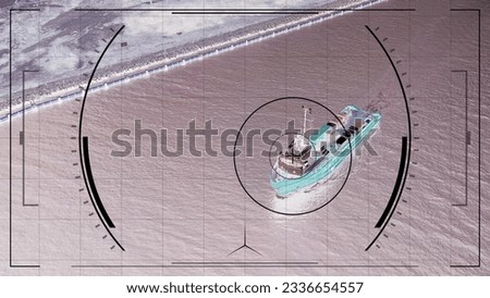 Aerial Drone Vision of Red Boat Swimming Towards Open Sea Tracking Shot Royalty-Free Stock Photo #2336654557