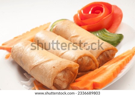 Spring roll. Is a popular Chinese-Japanese delicacy all over Japanese. Arabic, Chinese cuisine pictures, isolated on White background.