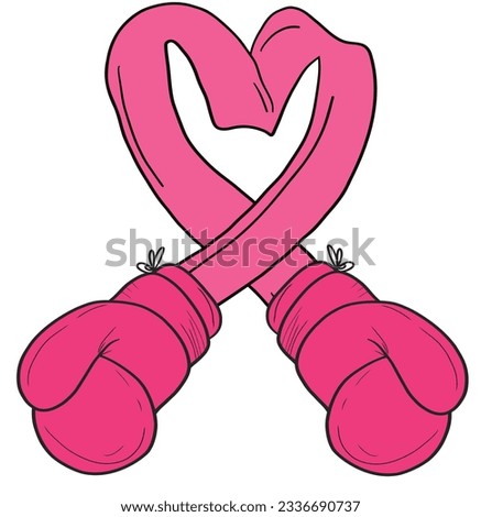 Pink boxing gloves and ribbon on white background. Breast cancer concept support. Vector illustration clip art flat design.