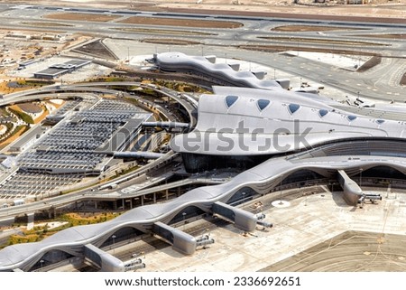 Aerial view of International Airport Abu Dhabi. United Arab Emirates Royalty-Free Stock Photo #2336692651
