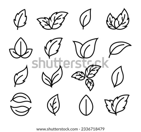 Linear black icons leaves and branches set Royalty-Free Stock Photo #2336718479