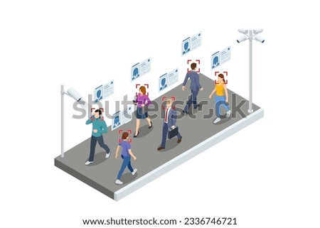 Isometric Face Recognition and Personal Identification Technologies in Street Surveillance Cameras. Face Recognized Accurately With Intellectual Learning System. Camera with face recognition. Royalty-Free Stock Photo #2336746721