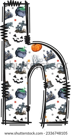 Halloween Alphabet Letter Illustration, Horror Decorated Letter Design.