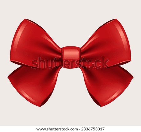 Red bow. Red realistic 3d bow. Vector clipart isolated on white background.