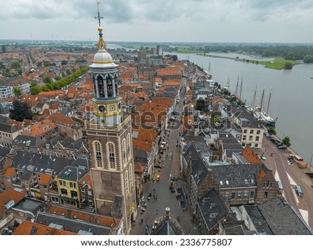 this is an aerial drone shot of Kampen. a town in Overijssel, The Netherlands.