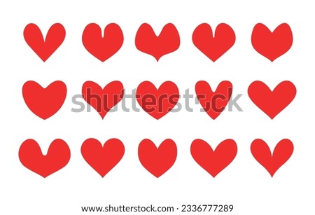 Red hearts set. Red abstract symbols of love, symmetric heart collection. Valentines day clip art. Vector illustration isolated on white background