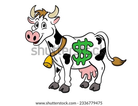 Cartoon of a cash cow with dollar signs on its body