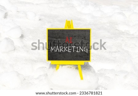 AI marketing symbol. Concept words AI artificial intelligence marketing on blackboard. Beautiful snow background. Business AI artificial intelligence marketing concept. Copy space.
