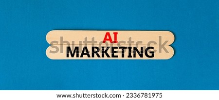 AI marketing symbol. Concept words AI artificial intelligence marketing on beautiful wooden stick. Beautiful blue background. Business AI artificial intelligence marketing concept. Copy space.