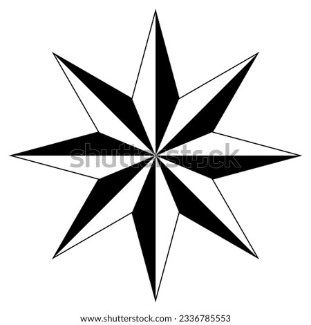 Wind rose or Compass rose vector with eight directions. Isolated background.
Marine, nautical or trekking navigation symbol or for including in a map.