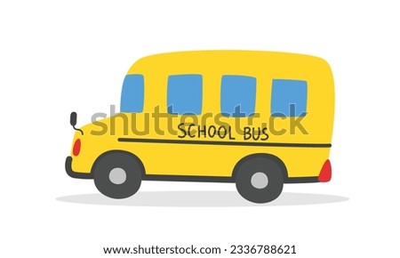 School bus clipart. Simple yellow school bus flat vector illustration clipart cartoon style, hand drawn doodle. Teacher, students, classroom, school supplies, back to school concept