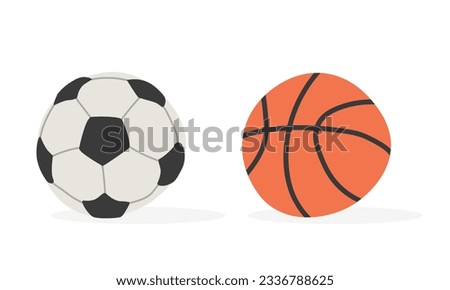School sport balls clipart. Simple soccer ball and basketball ball flat vector illustration clipart cartoon style clip art, hand drawn doodle. Students, school supplies, back to school concept