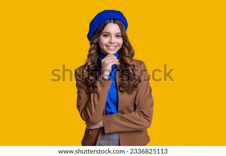 stylish caucasian teen girl on background. photo of stylish caucasian teen girl wear french beret