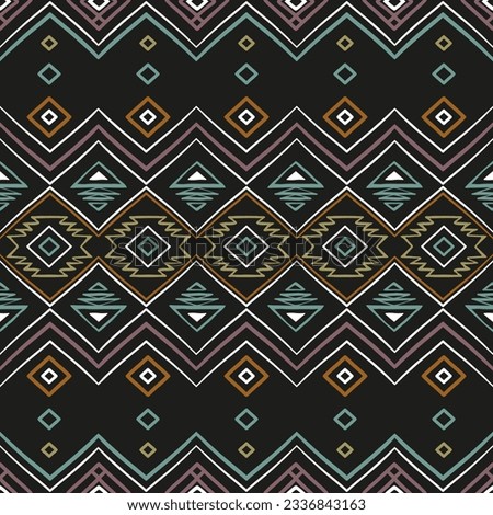 Aztec style seamless pattern. Abstract wallpaper with hand drawn elements ornament. Tribal print template.