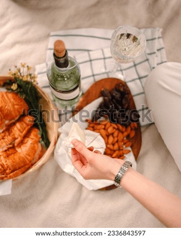 Picnic with wine and croissant