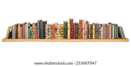 Books on the shelf, isolated. Royalty-Free Stock Photo #233687047