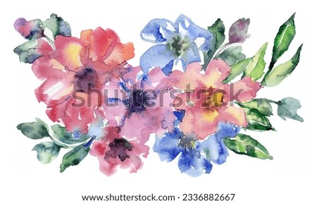 Watercolor flowers. Hand painted abstract botanical illustrations bundle. On a white background.