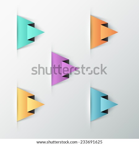 Modern infographic options banner with color paper bent triangle on grey background. Rasterised copy. Can be used for web design and  workflow layout