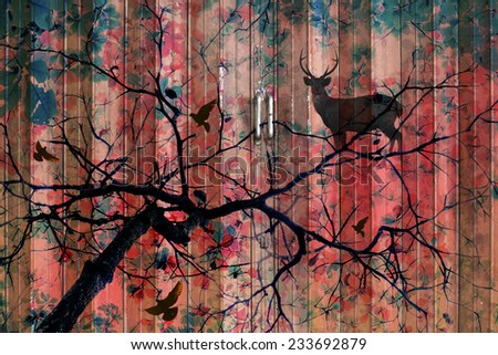 Vintage Forest Concept art and tree branch in door texture background.