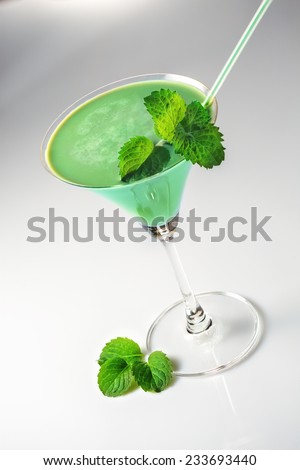 Grasshopper cocktail with mint on white background 