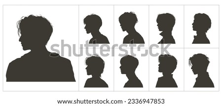 boy head silhouette vector set side view, korean guy haircut silhouette, korean hairstyle. silhouettes people, silhouettes men. Royalty-Free Stock Photo #2336947853