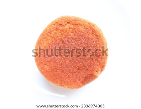 Round sponge cake food isolated on white background.