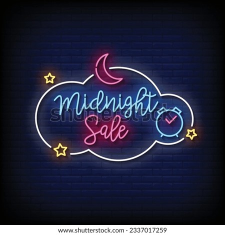 Neon Sign midnight sale with brick wall background vector Royalty-Free Stock Photo #2337017259