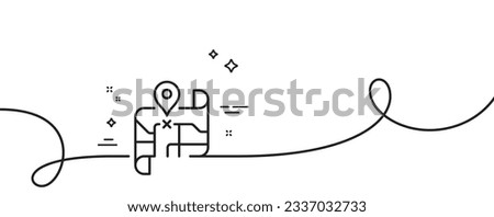 Map line icon. Continuous one line with curl. Road trip sign. Journey route distance symbol. Map single outline ribbon. Loop curve pattern. Vector