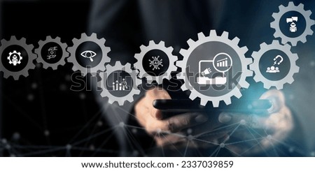 Digital marketing and advertising strategies concept. Automation marketing. Scaling reach and engagement across websites, social media and digital advertising to target, acquire and retain customers.
 Royalty-Free Stock Photo #2337039859