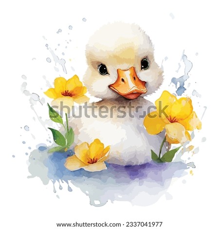 Cute Baby Duck Watercolor Clipart Design