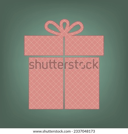 Gift sign. Apricot Icon with Brick Red parquet floor graphic pattern on a Ebony background. Feldgrau. Green. Illustration.