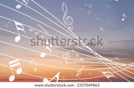 Staff with musical notes on blue sky Royalty-Free Stock Photo #2337049863