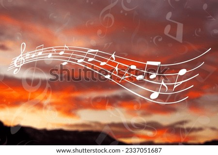 Staff with musical notes on blue sky