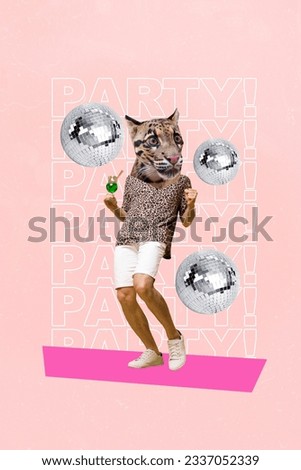 Poster picture image 3d collage artwork of happy funky weird personage have fun celebrate weekend party drink alco mojito dance night club