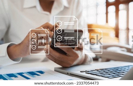 Online business contract Electronic signature, e-signing, digital document management, paperless office , working touch screen smartphone. Royalty-Free Stock Photo #2337054473