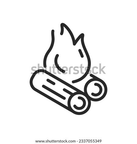 Campfire Icon. Vector Line Illustration of Burning Logs and Flames. Outdoor Camping Bonfire and Warmth Glow. Campsite Firewood Vector. Royalty-Free Stock Photo #2337055349