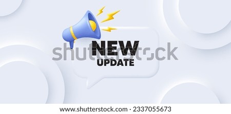 New update icon. Neumorphic 3d background with speech bubble. Special offer sign. Important information available symbol. New update speech message. Banner with megaphone. Vector Royalty-Free Stock Photo #2337055673