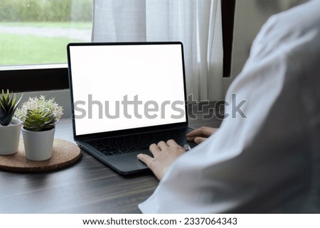 Laptop monitor white blank empty mockup for workspace advertising
