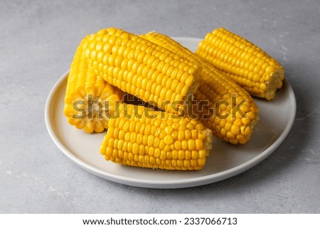 Sweet boiled corn, food concept photo Royalty-Free Stock Photo #2337066713