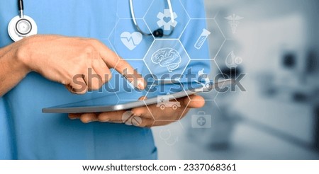 Artificial intelligence in healthcare concept. Doctor with infographic