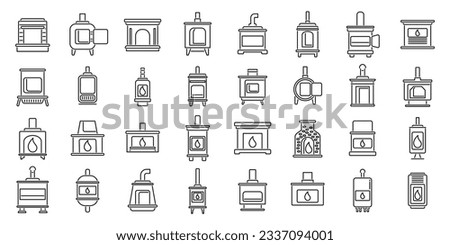 Furnace icons set outline vector. Air gas. Brick burn Royalty-Free Stock Photo #2337094001