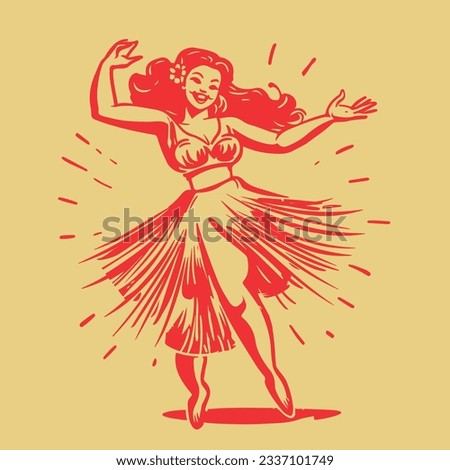 retro cartoon illustration of a dancing hula girl