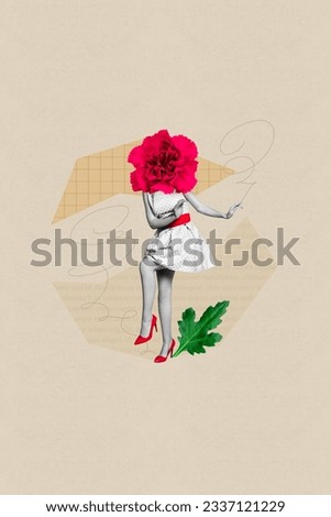 Photo cartoon comics sketch collage picture of funny carefree lady flower instead head having fun isolated beige color background