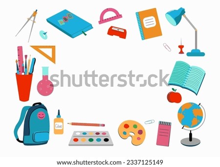 Stationery school, accessories for study. Education. Color vector illustration. The background is isolated.