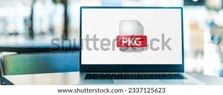 Laptop computer displaying the icon of pkg file.