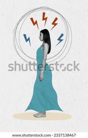 Vertical composite photo illustration collage of sleepless stressed woman with mental problems isolated on creative drawing background