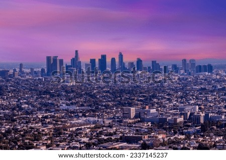 Aerial view of downtown Los Angeles city skyline, Royalty-Free Stock Photo #2337145237